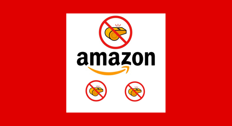 Amazon employee holds sign outside Seattle City Council building