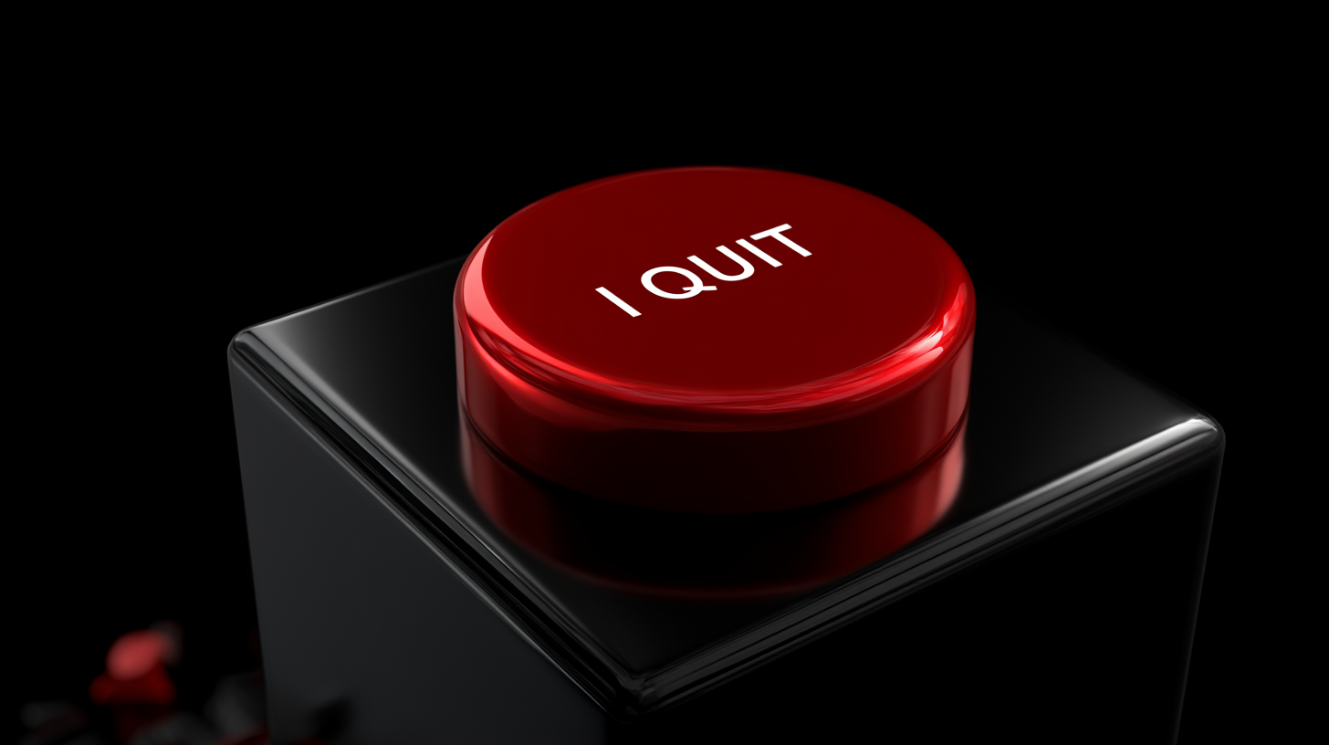 Red I QUIT button representing Anthropic AI quit function built by Dario Amodei for AI that may be conscious