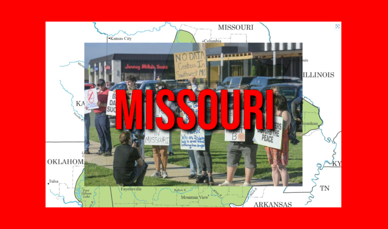 Protesters gather at intersection in Springfield Missouri holding signs against data centers