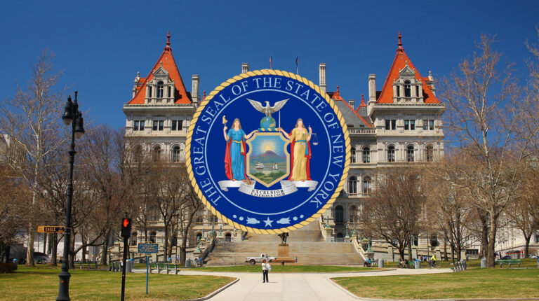 A pen resting on an unsigned bill document on a governor's desk representing the New York data center moratorium bill awaiting Governor Hochul's signature